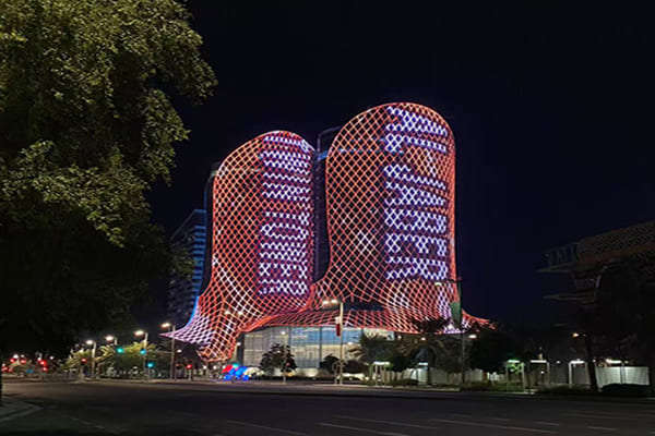 A beautifully lit building facade at night